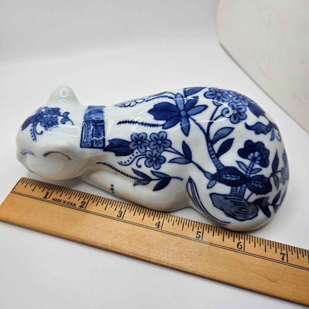 Vintage Seymour Mann‎ China Blue Porcelain Cat Figurine Floral Delft Style - Picture 10 of 10